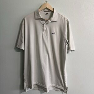 Peter Millar Polo Mens Large Striped Summer Comfort Polo light Green Bridge Logo